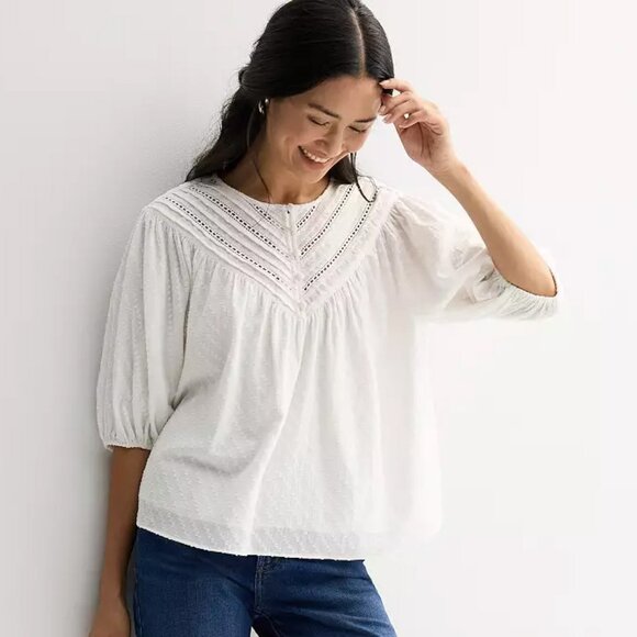 Farmers Market White Cotton Blouse Women’s XL Boho Lace Detail Lined Top - Picture 9 of 9